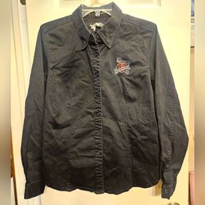 Harley davidson black long sleeve button up collared shirt w/ rose womans large